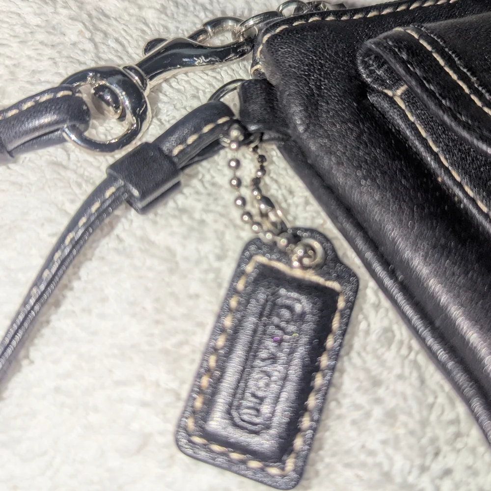 Coach Black and Silver Leather Wristlet Clutch